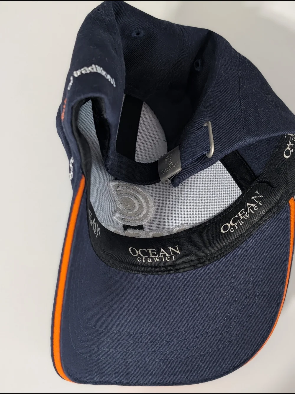 New Ocean crawler Navy Baseball Cap Navy Hat with Orange Trim - Adjustable